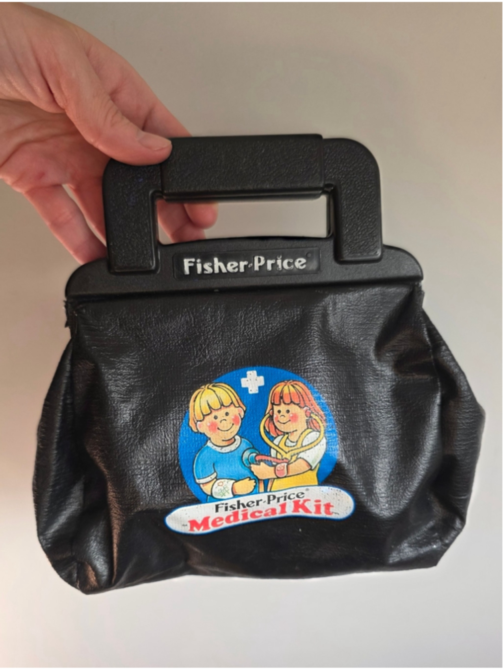 Vintage Fisher Price Medical Kit Doctor Play Set Black Bag Toy Stethoscope Kids